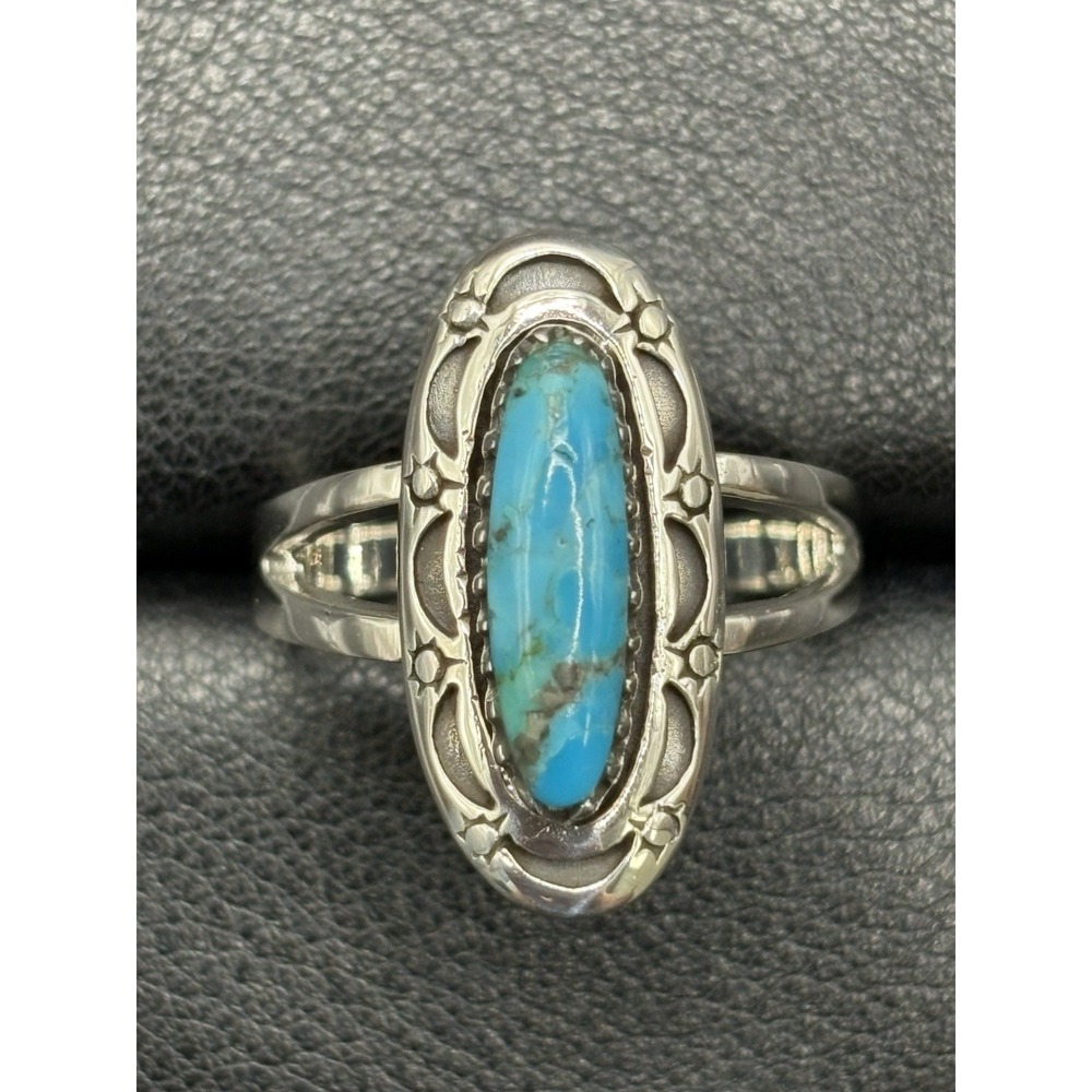New Condition Sterling Silver Genuine Turquoise Sun Moon Ring Size 11 G31